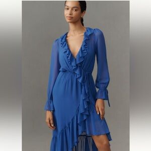 Anthropologie Long-Sleeve Ruffled Asymmetric Midi Dress
